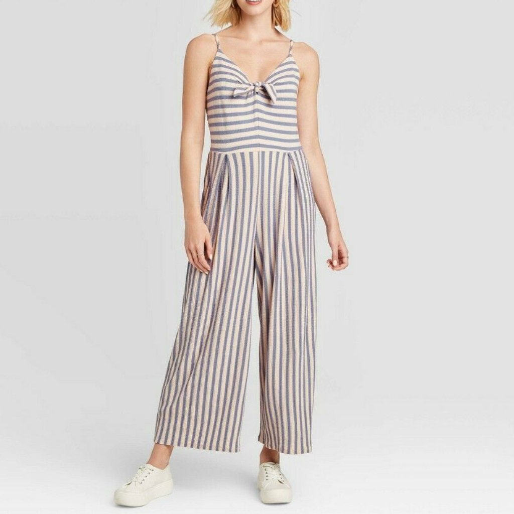 Hostpick Womens Striped Vneck Croppd Jumpsuit